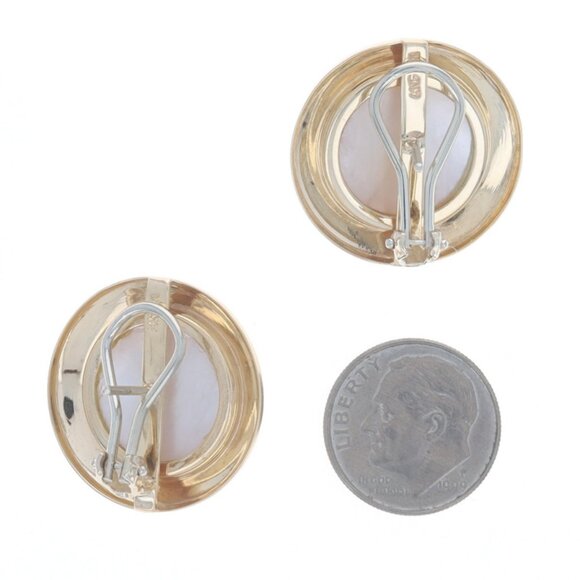 Yellow Gold Mabe Pearl Large Stud Earrings - 14k Pierced - Picture 4 of 5